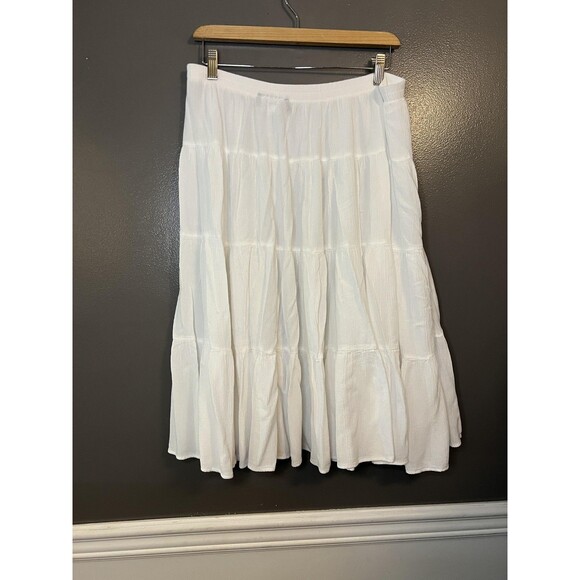 Sag Harbor Skirt Womens Large White Tiered Boho Maxi Flowy 100% Rayon Summer - Picture 3 of 4